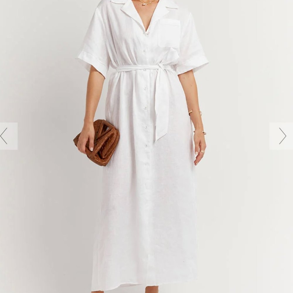 HOULT WHITE LINEN SHIRT DRESS